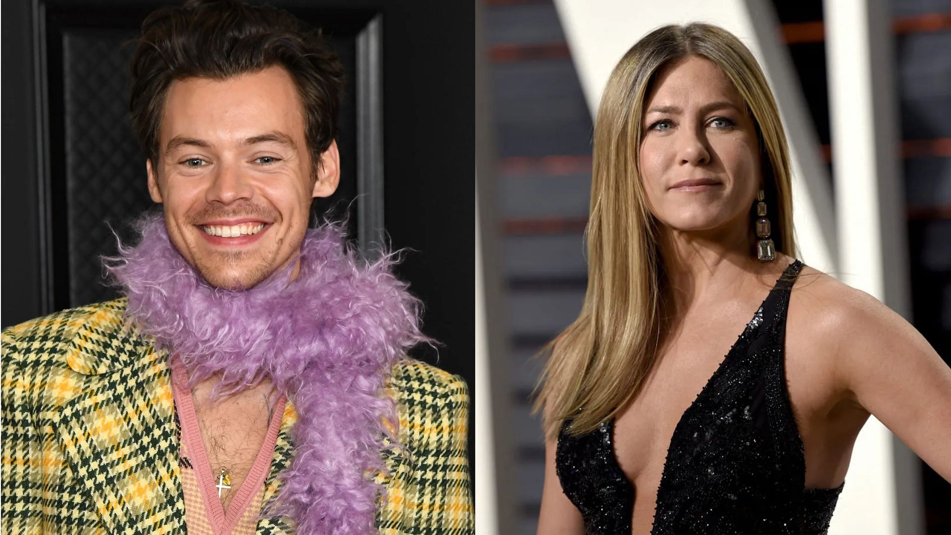 Harry Styles rips his pants apart mid-performance on stage in front of Jennifer Aniston. (Image via Shutterstock, Getty Images)