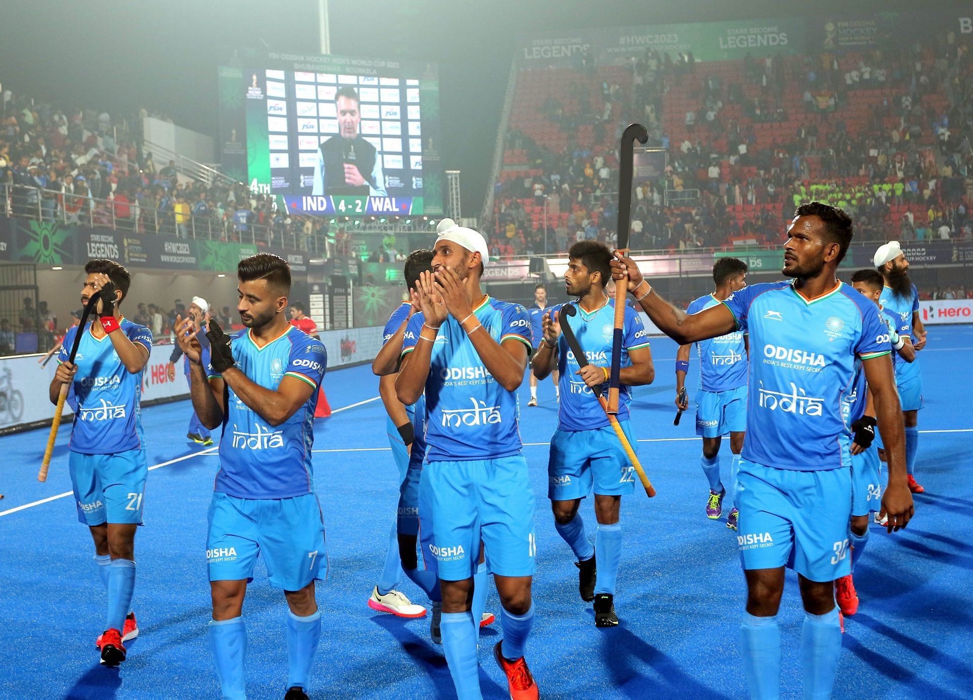 Indian team celebrating their win against Wales team in an earlier match (Image Courtesy: Twitter/Hockey India)