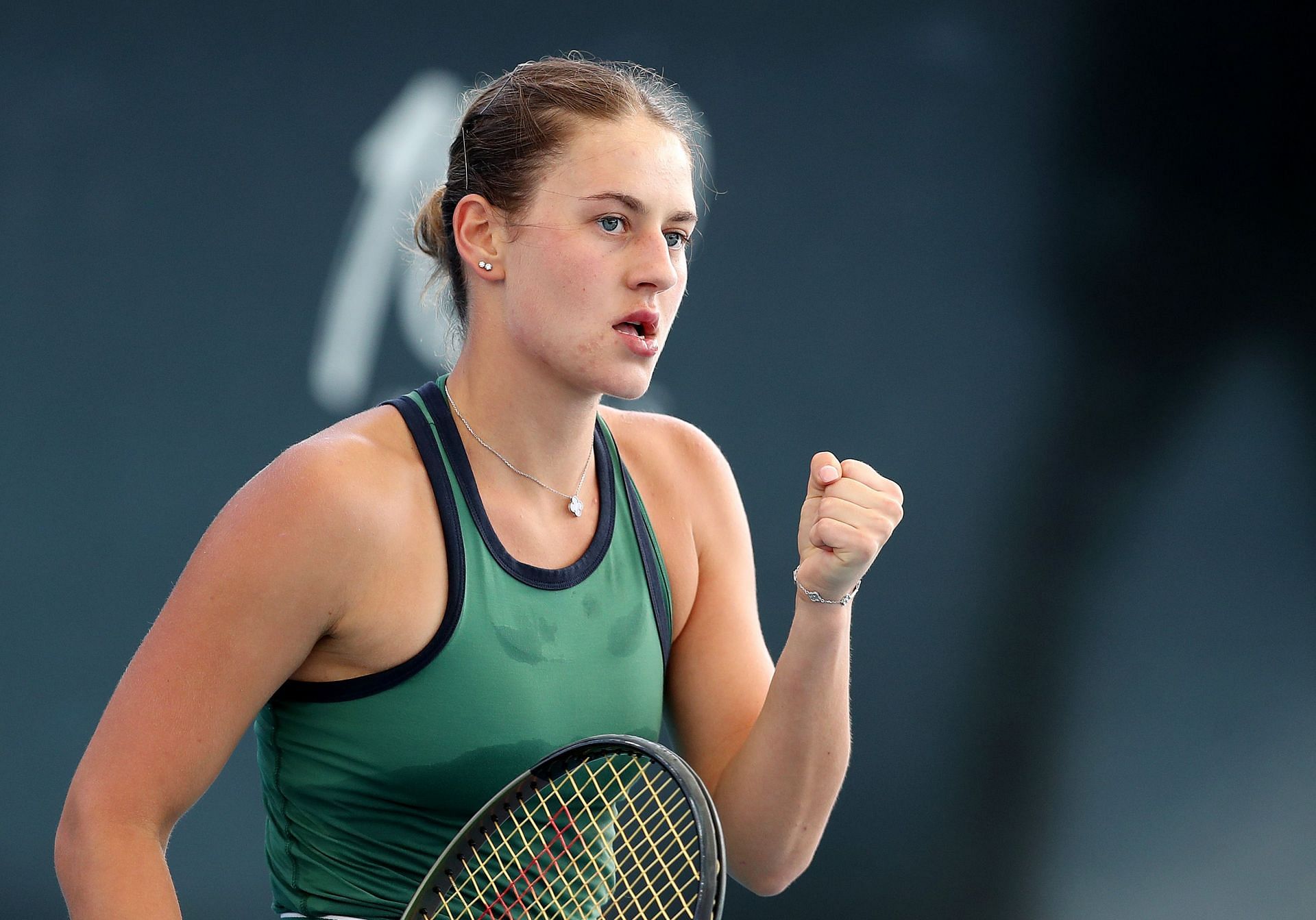 Kostyuk celebrates a point during a match at the 2023 Adelaide International 1