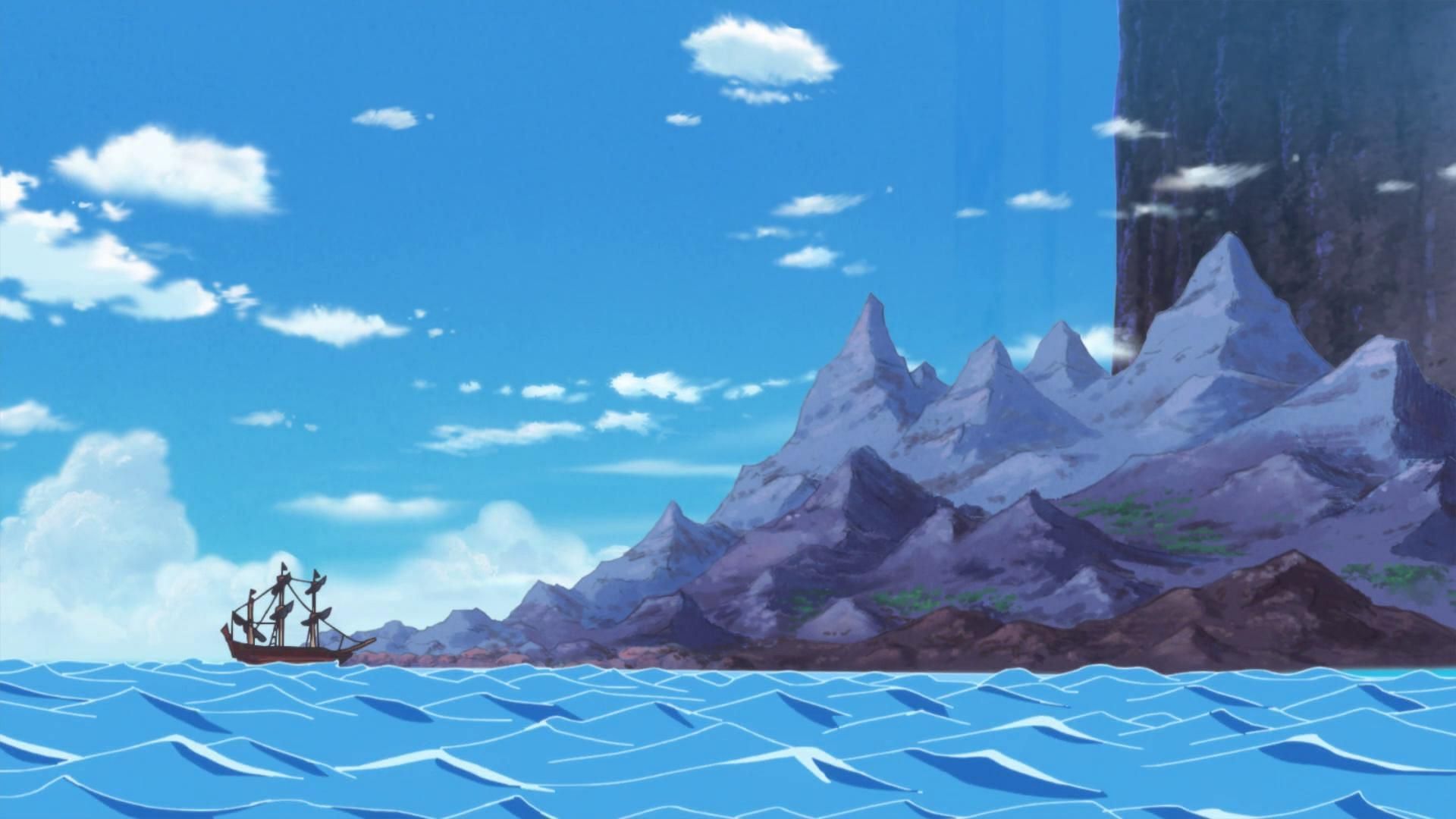 Elbaf&#039;s geographical terrain as seen in a flashback in the series&#039; anime (Image via Toei Animation)