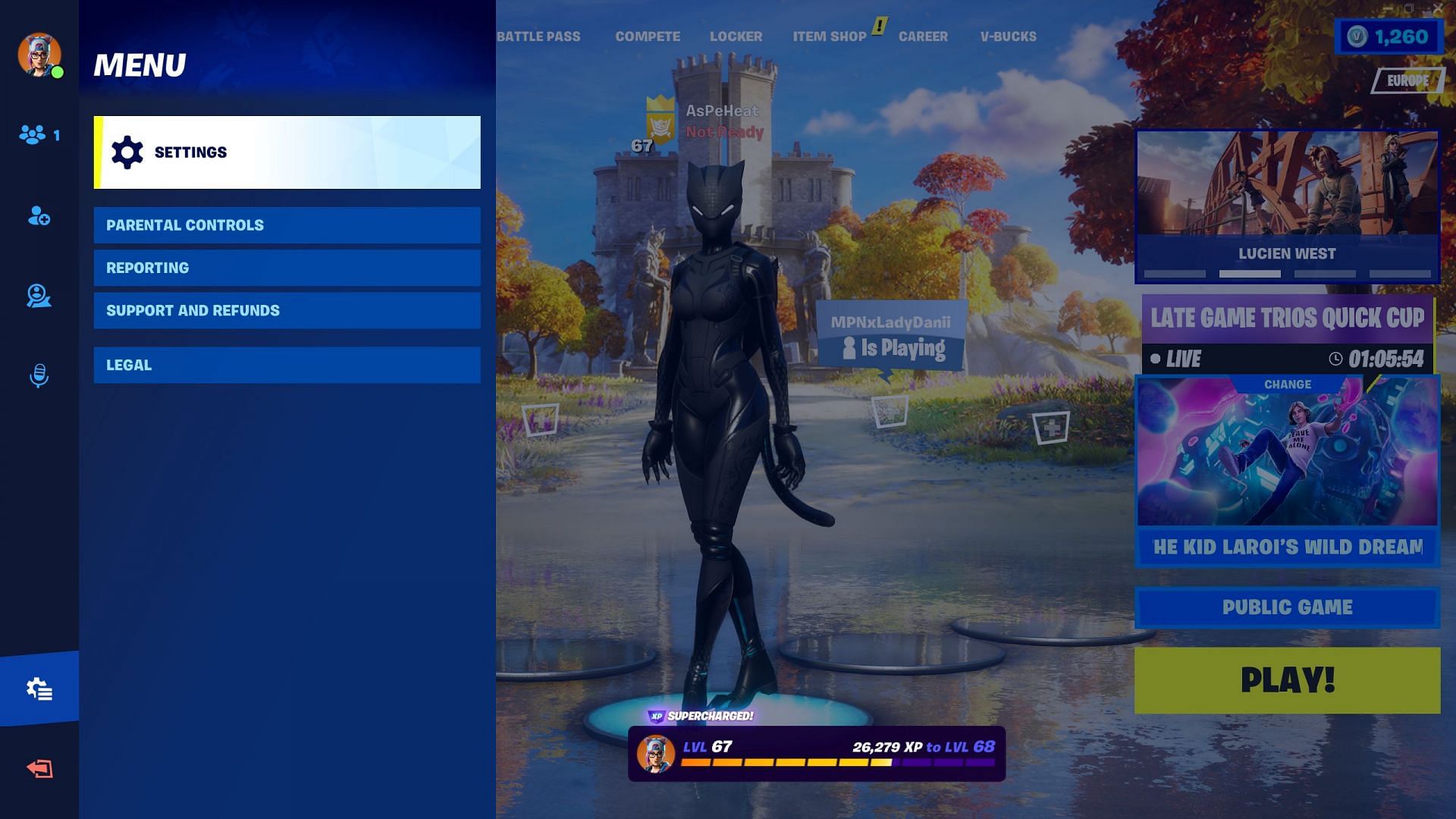 To enable visual clues for Fortnite footsteps, you first need to open in-game settings (Image via Epic Games)