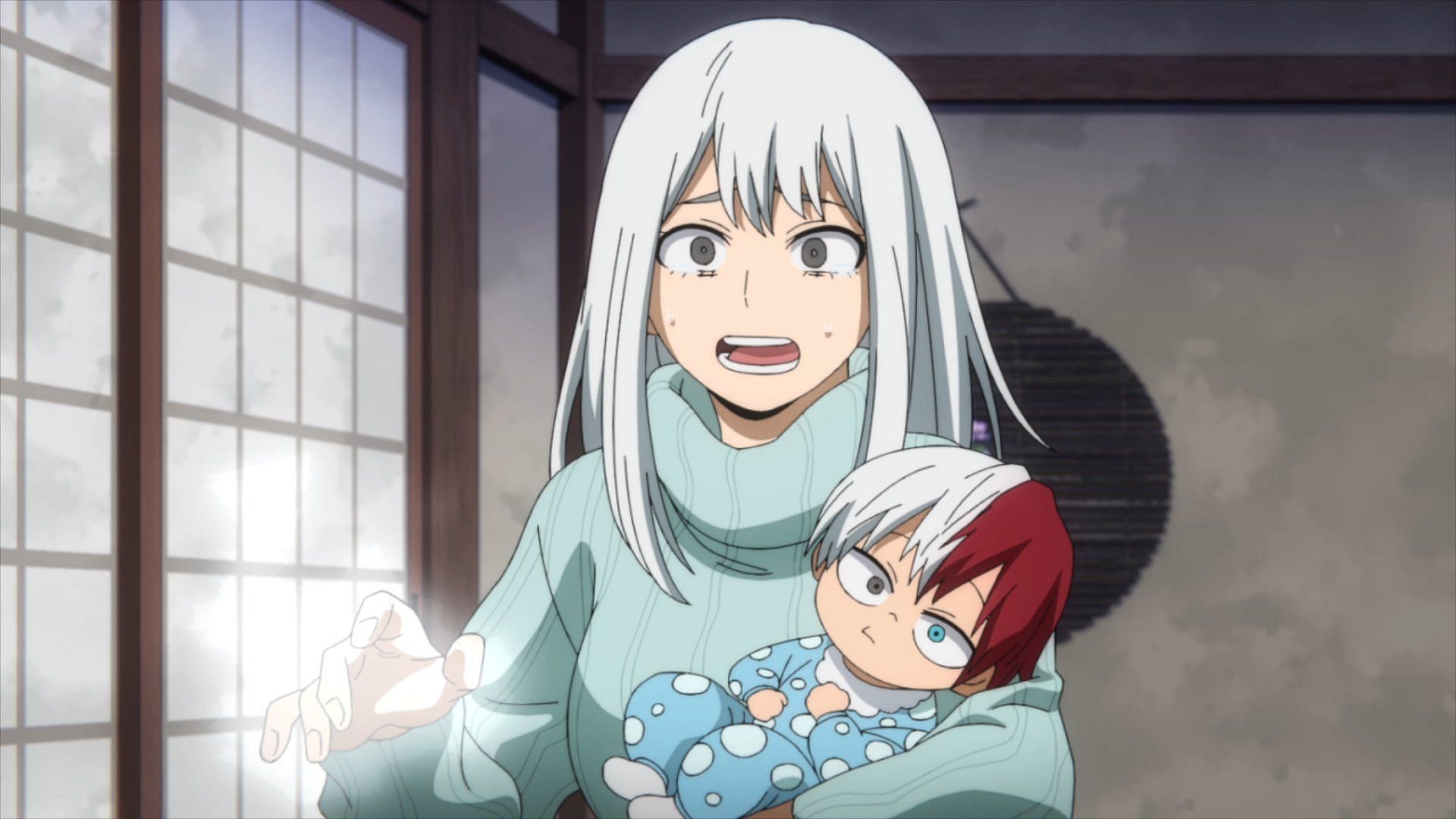Rei Todoroki with her son Shoto Todoroki as seen in My Hero Academia season 6 episode 17 preview (Image via BONES)