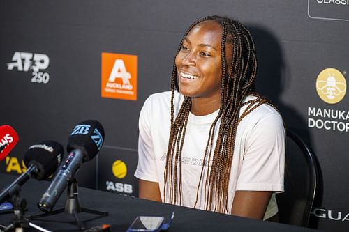 Gauff at the 2023 ASB Classic Media Opportunity.