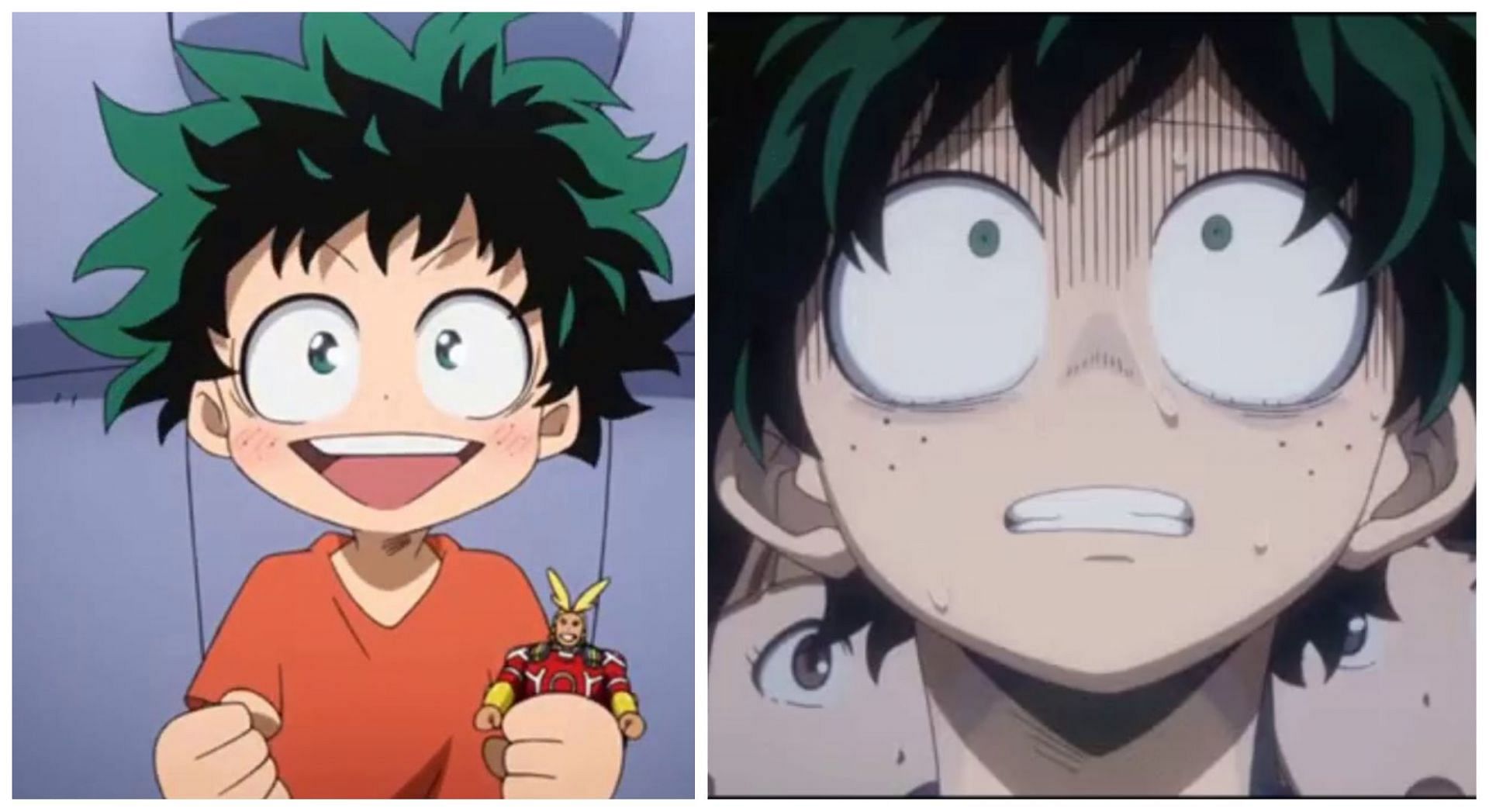 Deku as an excitable kid vs. his anxiety-ridden self (Image via Sportskeeda)