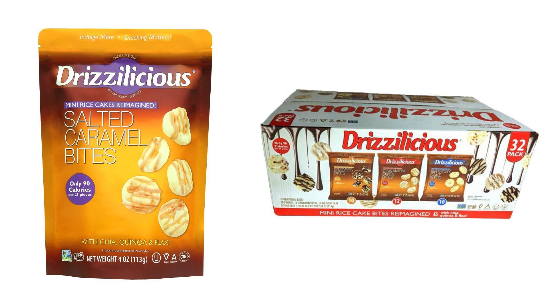 Salted Caramel Bites flavor and multi-variant packs of the recalled Mini Rice Cake Bites snacks (Image via FDA)