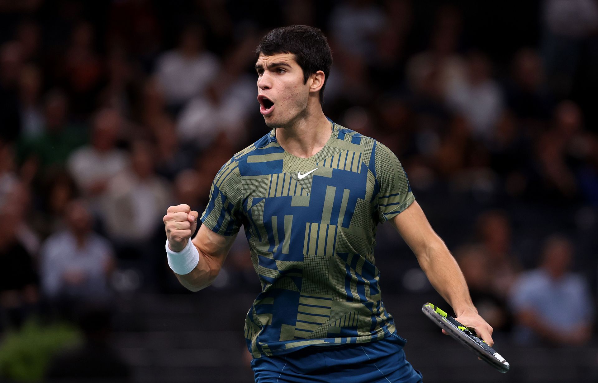 Carlos Alcaraz in action at the Paris Masters