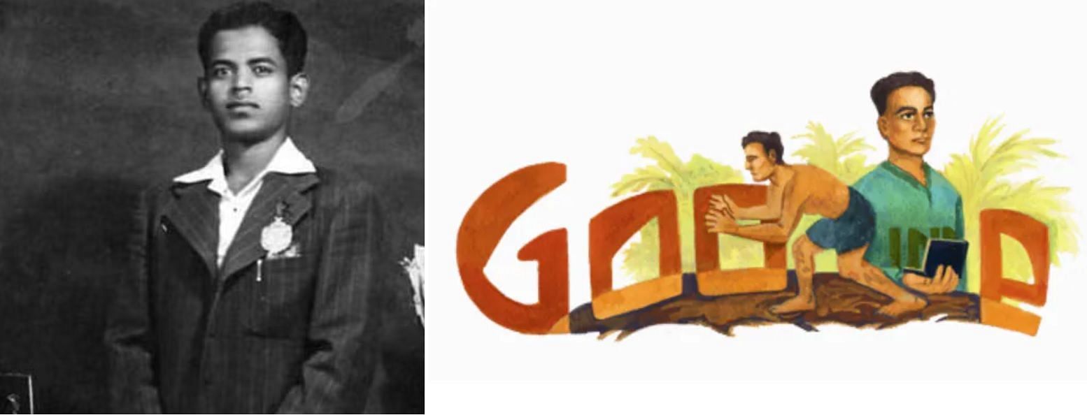 स्वर्गीय श्री केडी जाधव की पुरानी तस्वीर (बाएं) और गूगल की ओर से तैयार डूडल।