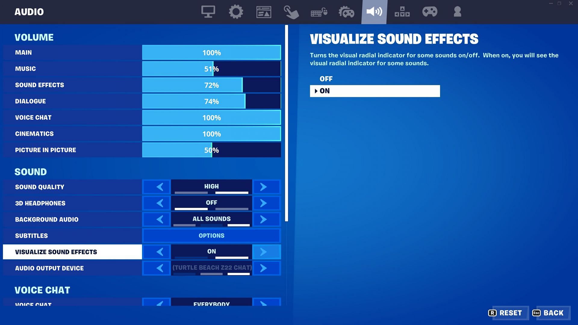 The last step requires you to enable the &quot;Visualize sound effects&quot; setting (Image via Epic Games)