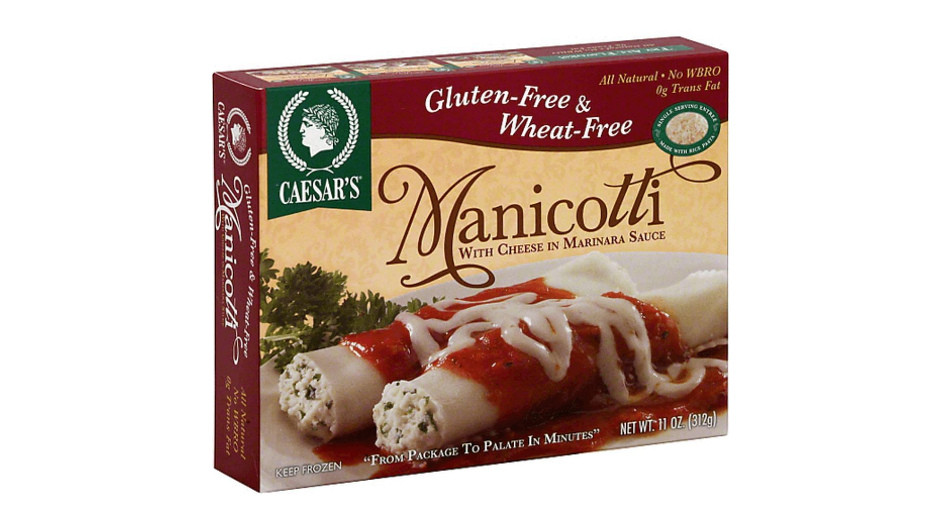 A recalled package of frozen manicotti (Image via Caesar&#039;s Pasta)