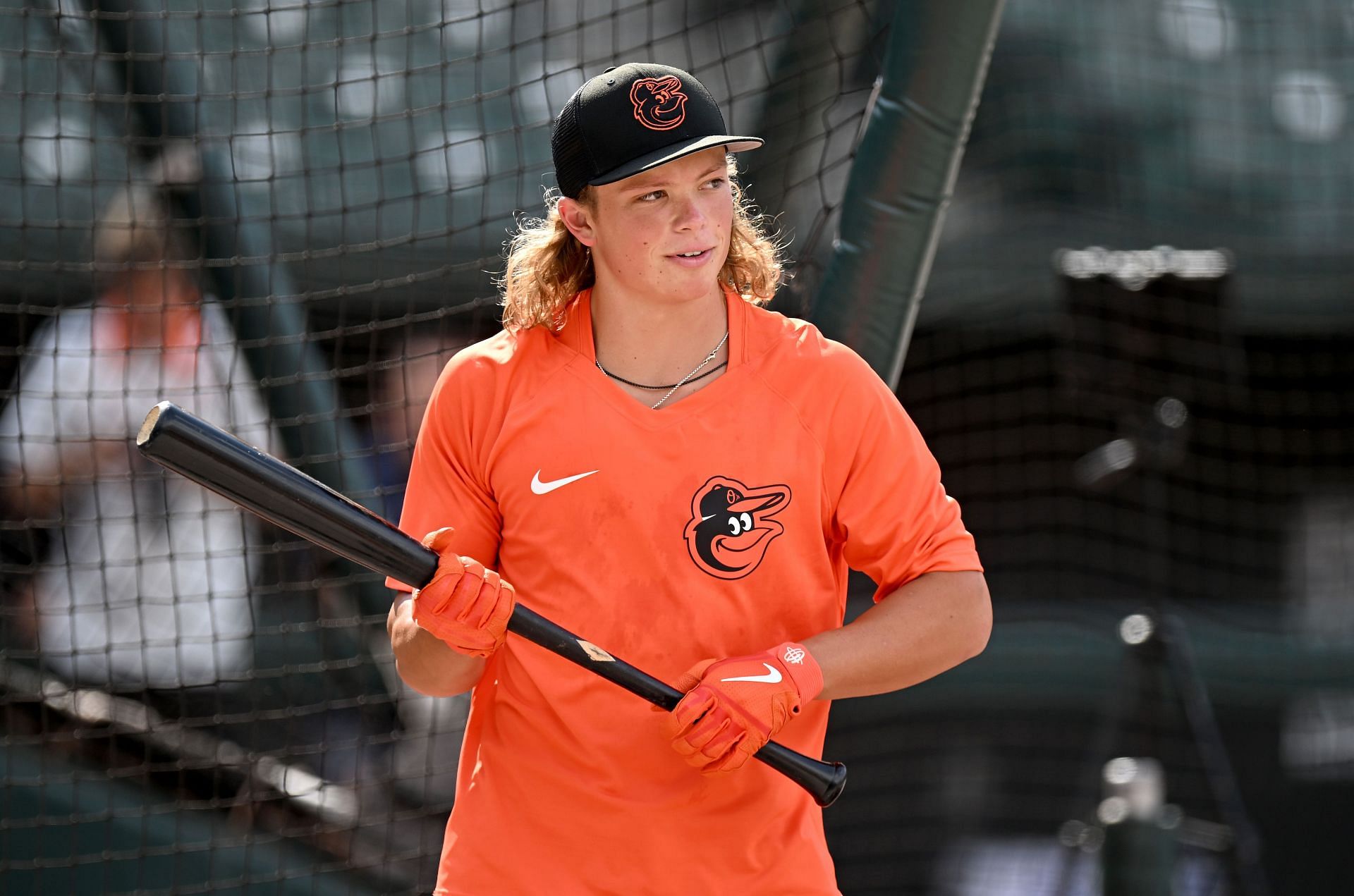 2022 Baltimore Orioles No. 1 overall selection of the 2022 First-Year Player Draft, Jackson Holliday, takes batting practice