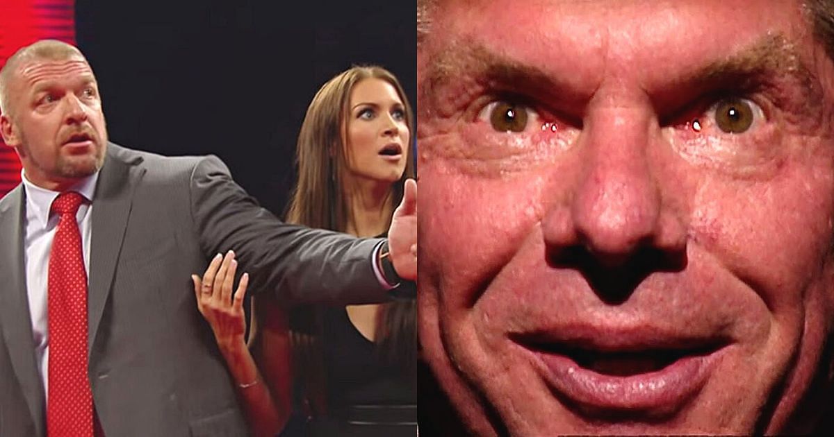 Triple H, Stephanie McMahon, and Vince McMahon.