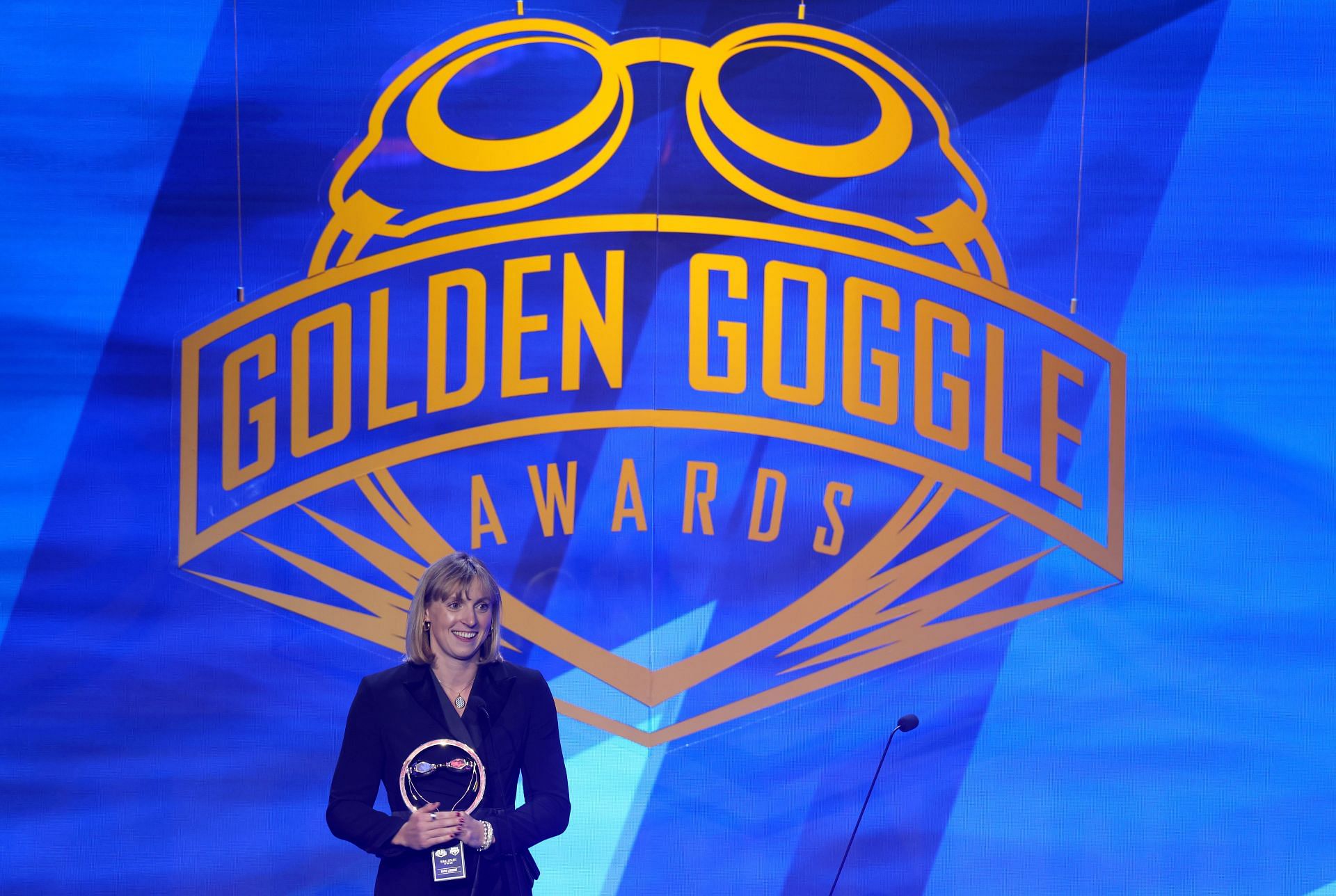 Swimmer Katie Ledecky during the 2022 Golden Goggle Awards (Photo by Mike Stobe/Getty Images)
