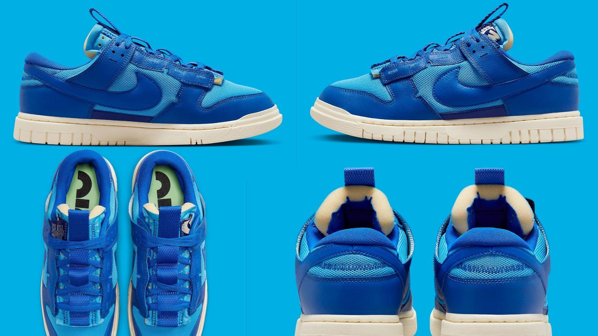 The upcoming Nike Dunk Low Remastered &quot;Blue&quot; sneakers are clad in multiple shades of blue (Image via Sportskeeda)