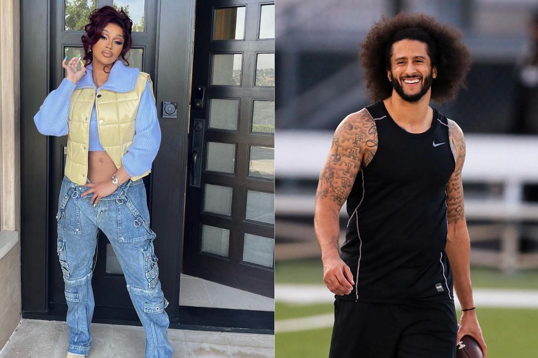 Grammy-winning rapper Cardi B (l) and former NFL QB Colin Kaepernick (r)