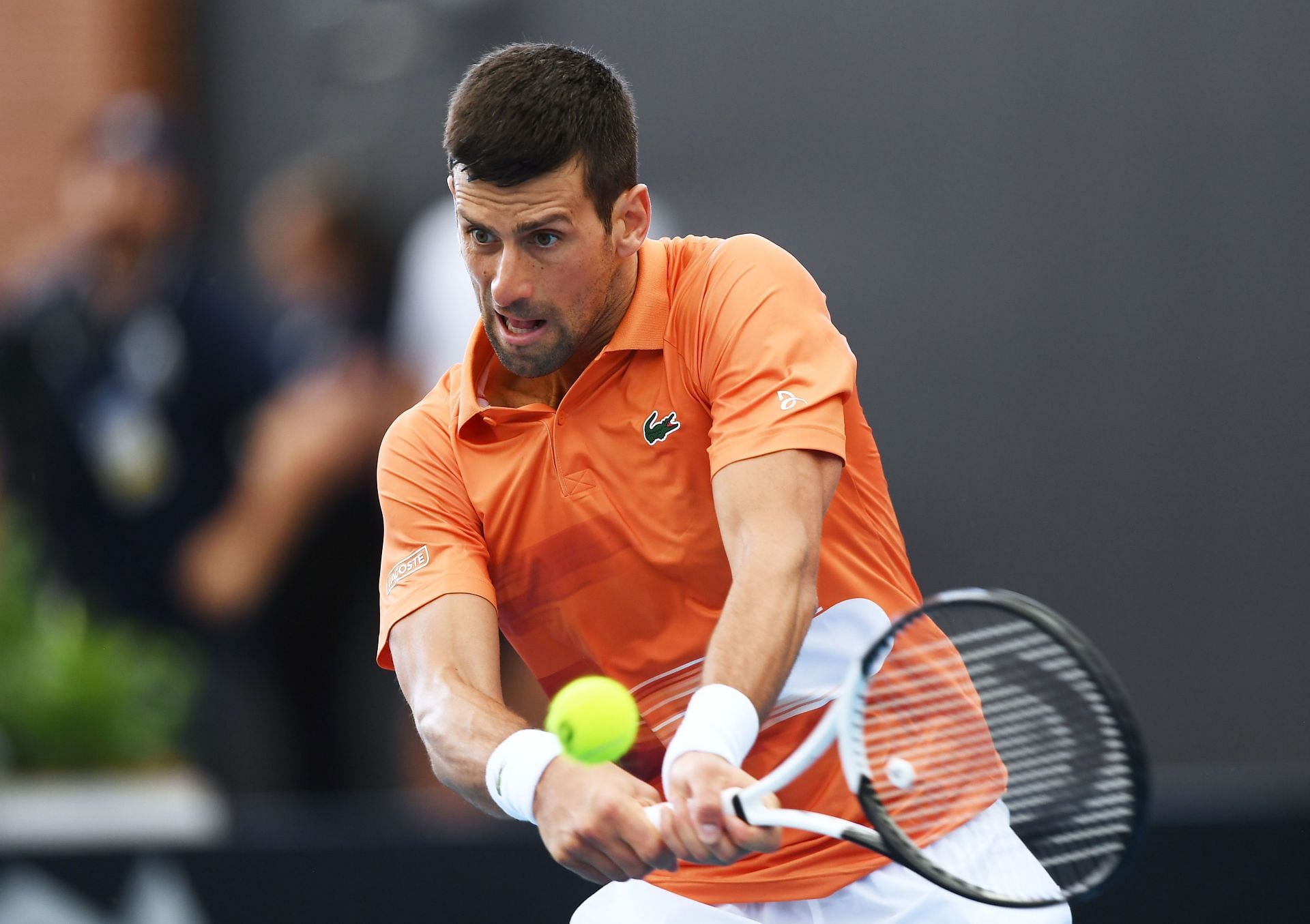 Novak Djokovic in action against Constant Lestienne at the 2023 Adelaide International 1.