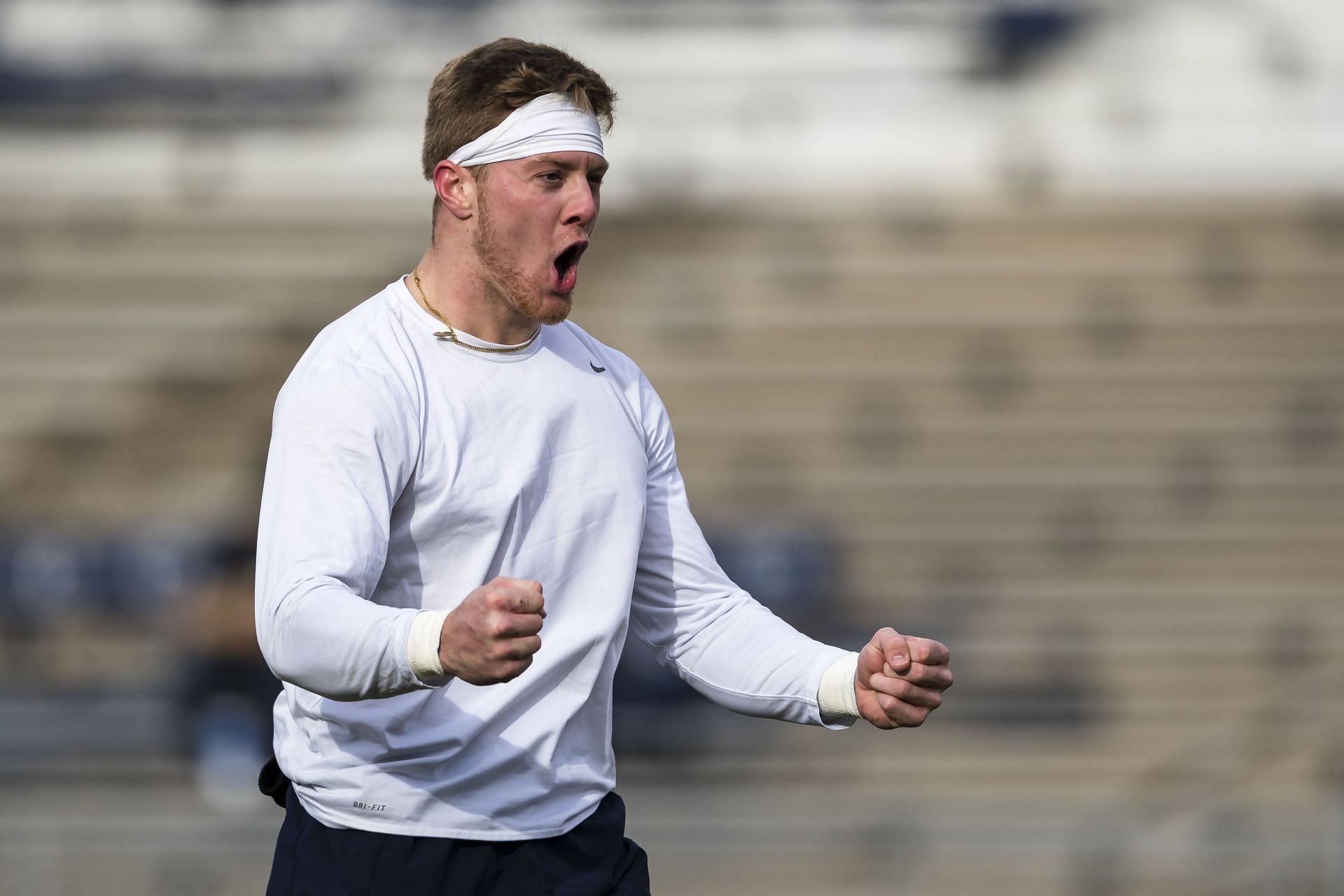 Will Levis of the Penn State Nittany Lions reacts before the game against the Rutgers Scarlet Knights