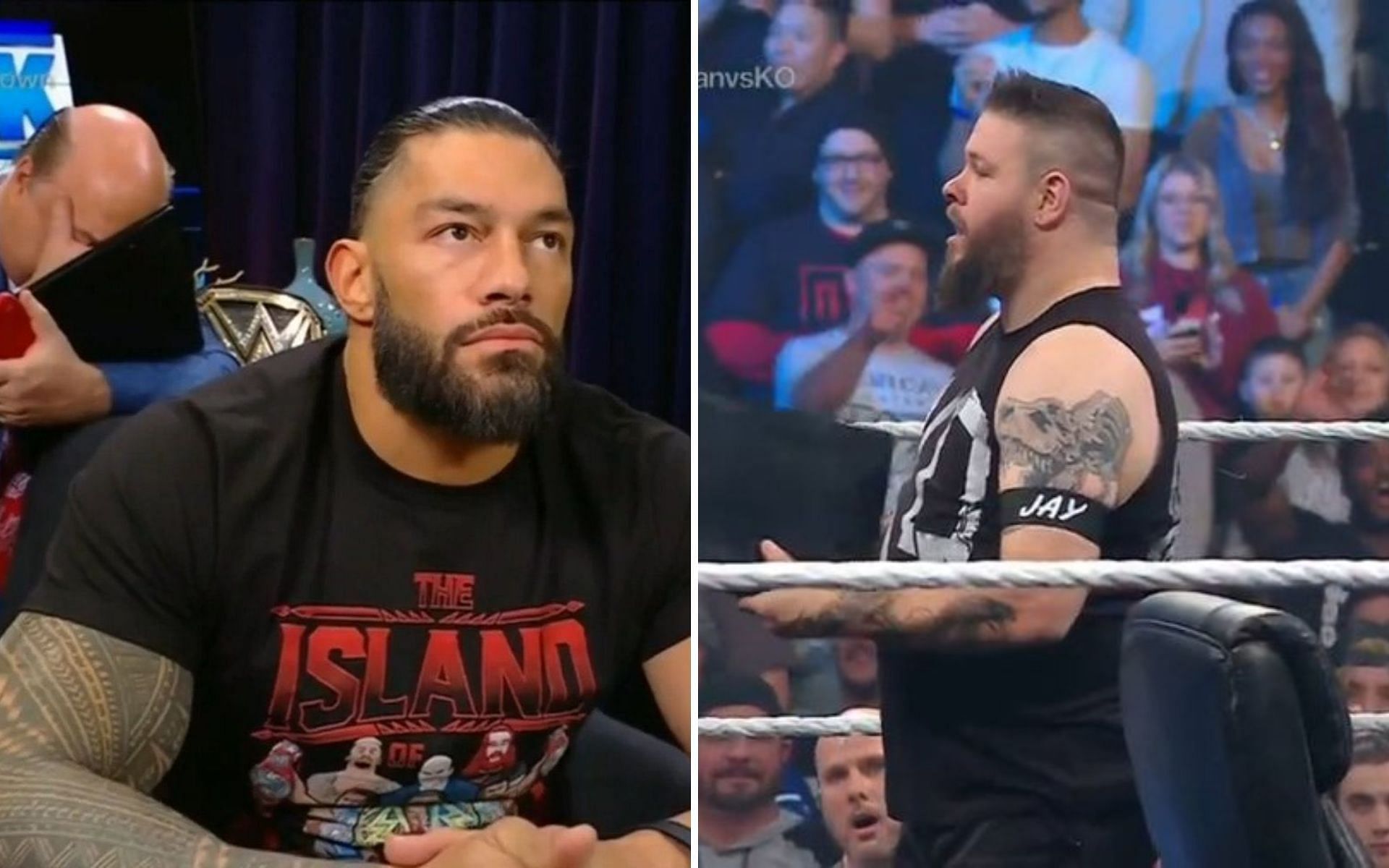 Roman Reigns (left); Kevin Owens (right)