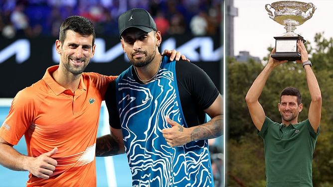 Nick Kyrgios cheekily credits the energy drink he shared with Novak Djokovic during practice for the Serb's Australian Open win
