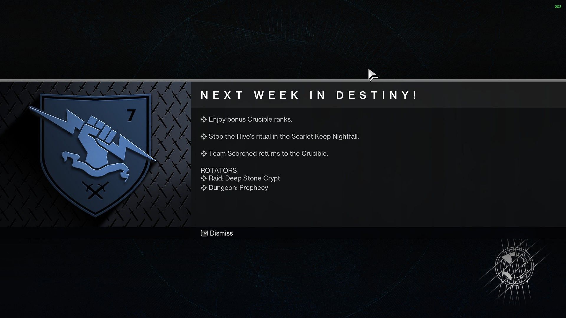 Destiny 2 content with the weekly reset (Image via Bungie)