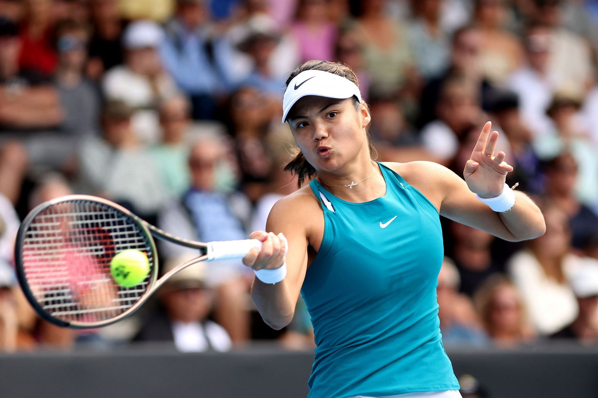 Emma Raducanu in action at the ASB Classic in Auckland