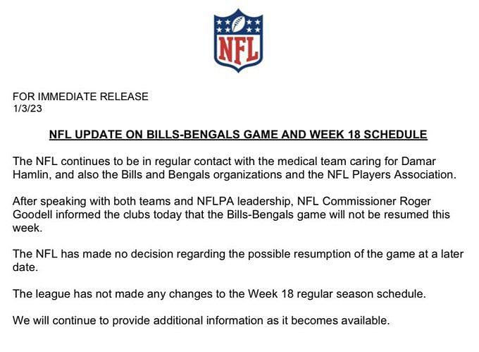 Did NFL ask players to resume game after five-minute warmup post Damar  Hamlin's injury? Fact-checking claim made during Bills vs. Bengals