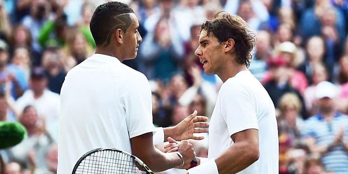 Nick Kyrgios and Rafael Nadal pictured at the 2014 Wimbledon Championships.