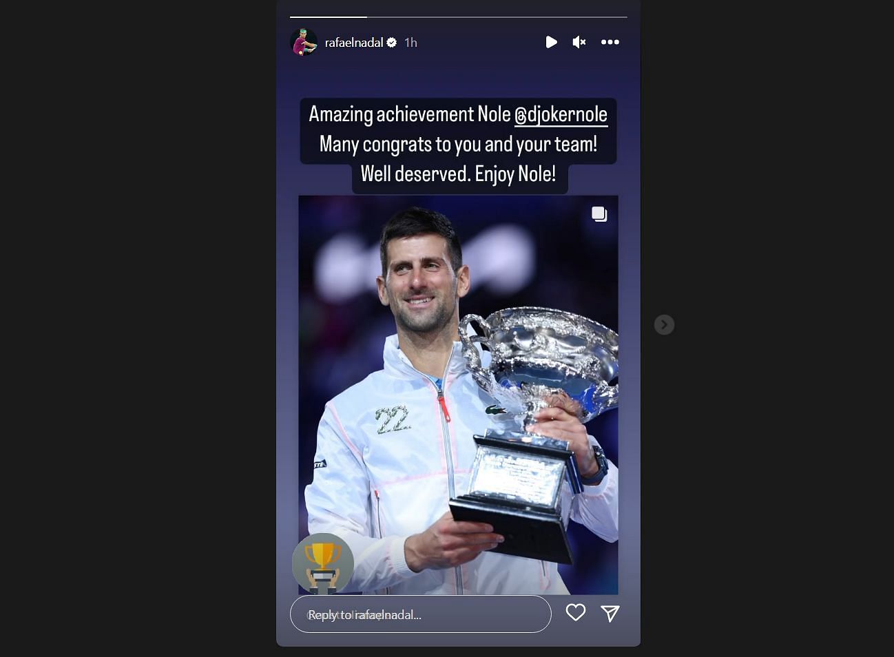 Rafael Nadal via his Instagram stories.