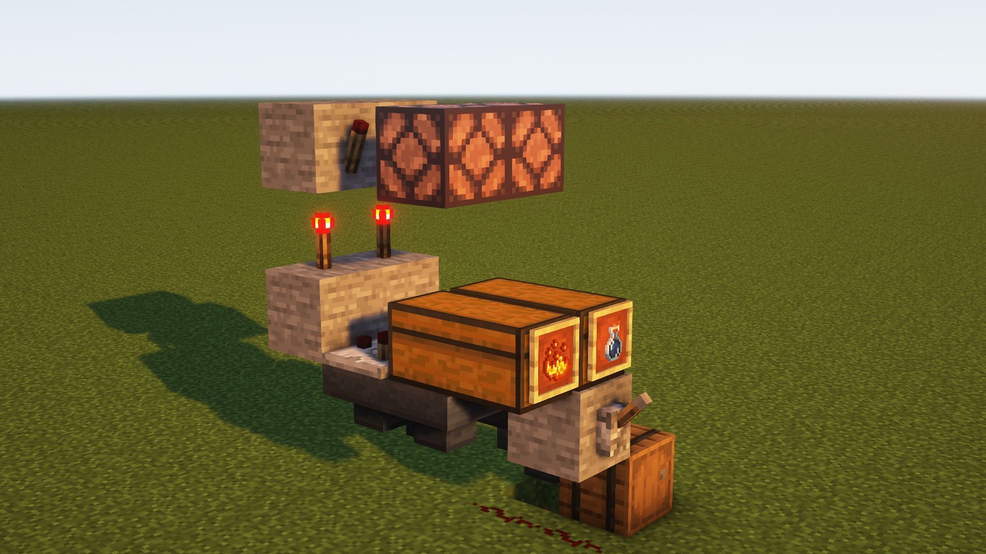 Making the redstone contraption in Minecraft (Image via Mojang)