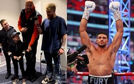 WATCH: Tyson Fury has a face-to-face meeting with Jake Paul ahead of his brother's boxing match