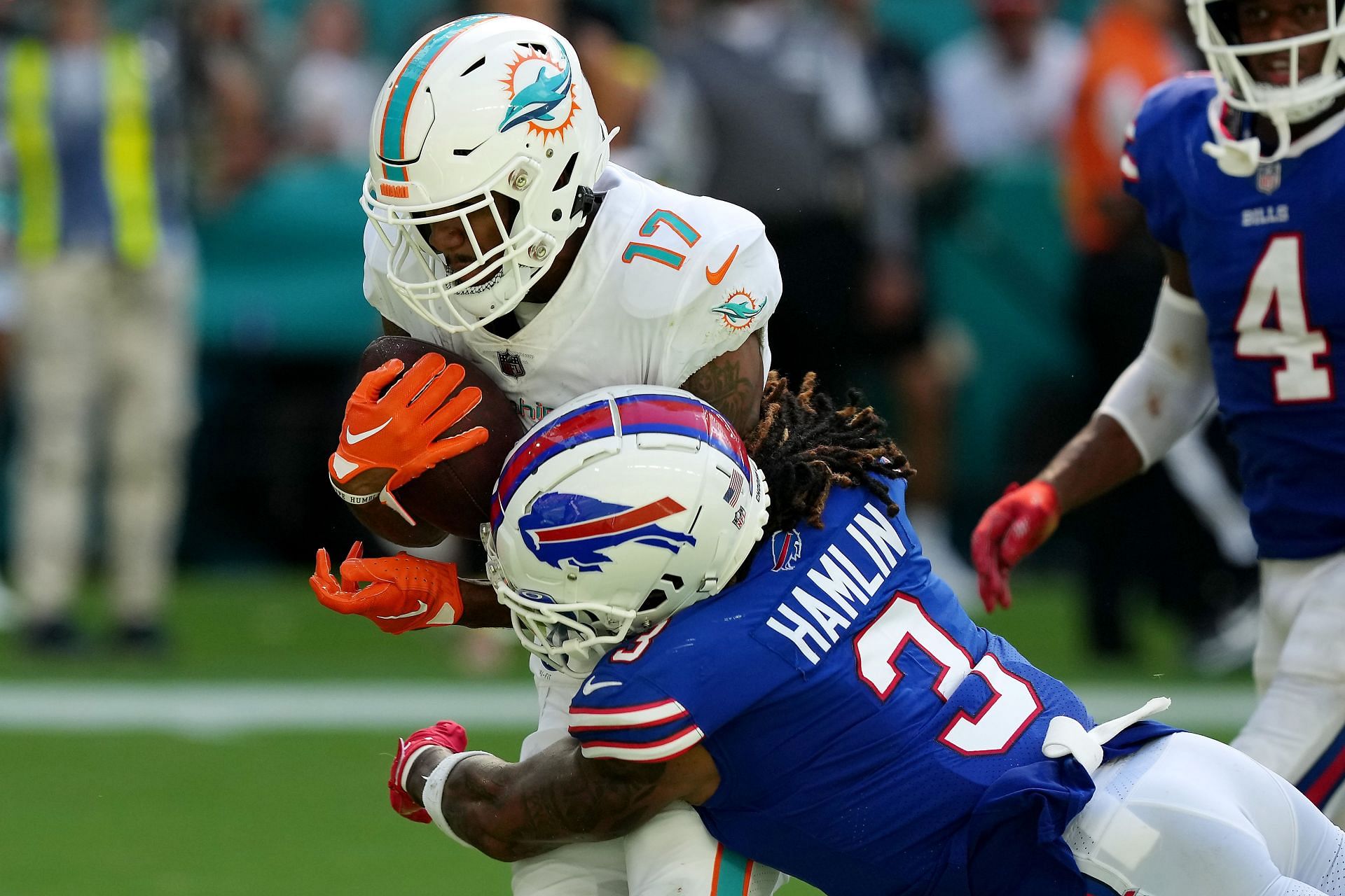 Damar Hamlin during a Buffalo Bills v Miami Dolphins game