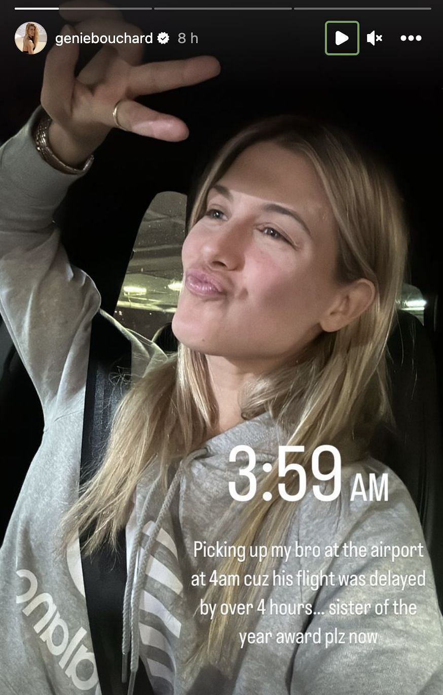 Eugenie Bouchard while waiting for her brother at the airport.