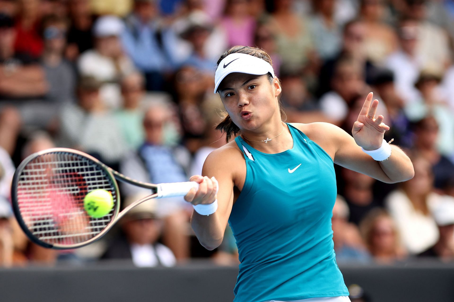 Emma Raducanu in action at the ASB Classic