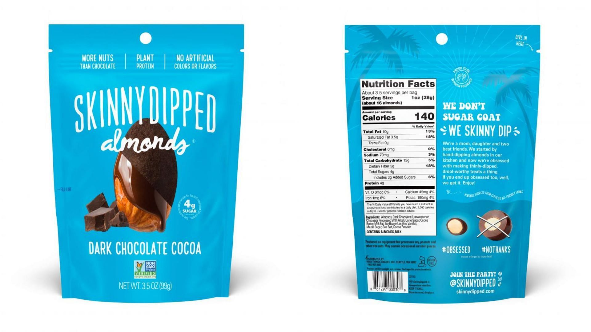 recalled packets of SkinnyDipped Dark Chocolate Cocoa Almond (Image via FDA)
