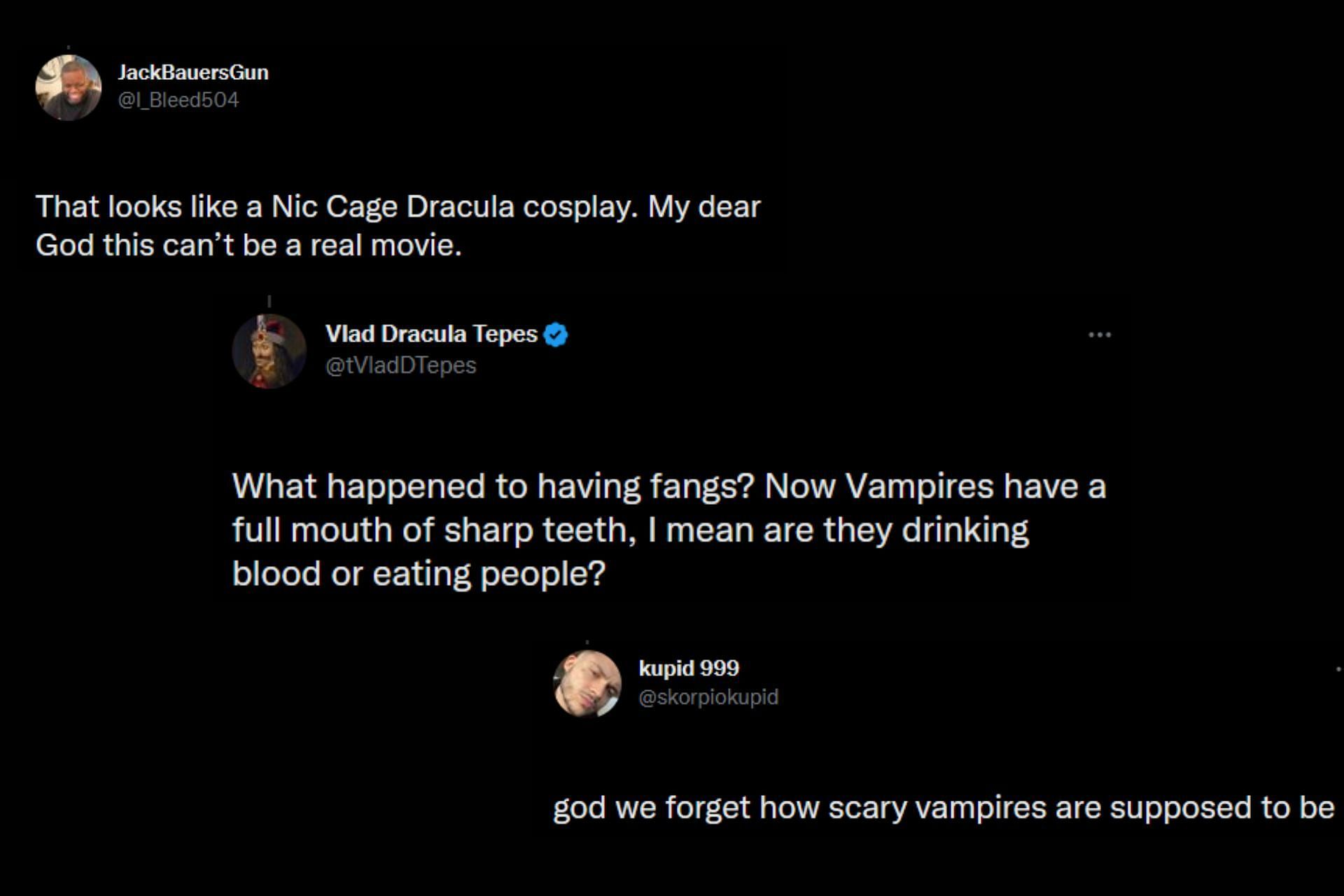 Fan reactions to Nicolas Cage&#039;s Dracula in the upcoming movie (Image via Twitter/Sportskeeda)