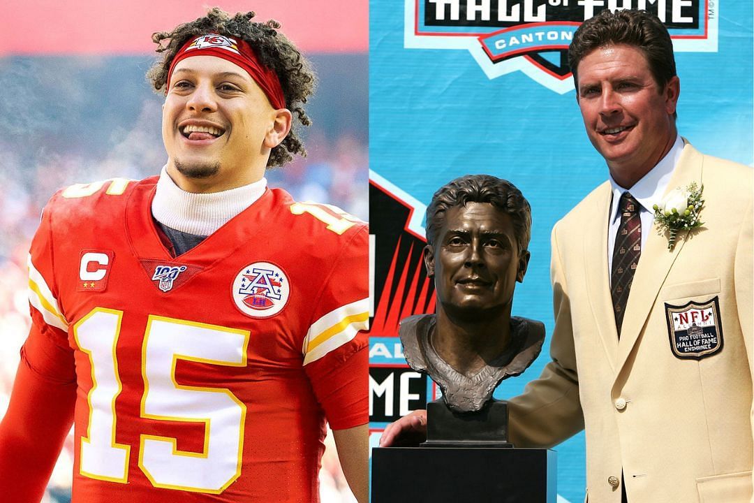 Chiefs QB Patrick Mahomes (l) chasing Pro Football Hall of Famer Dan Marino (r)