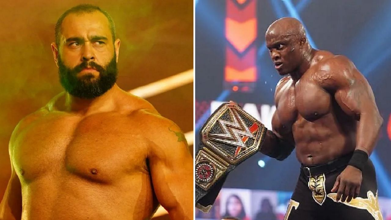 Miro in AEW (left); Lashley with the WWE title (right)