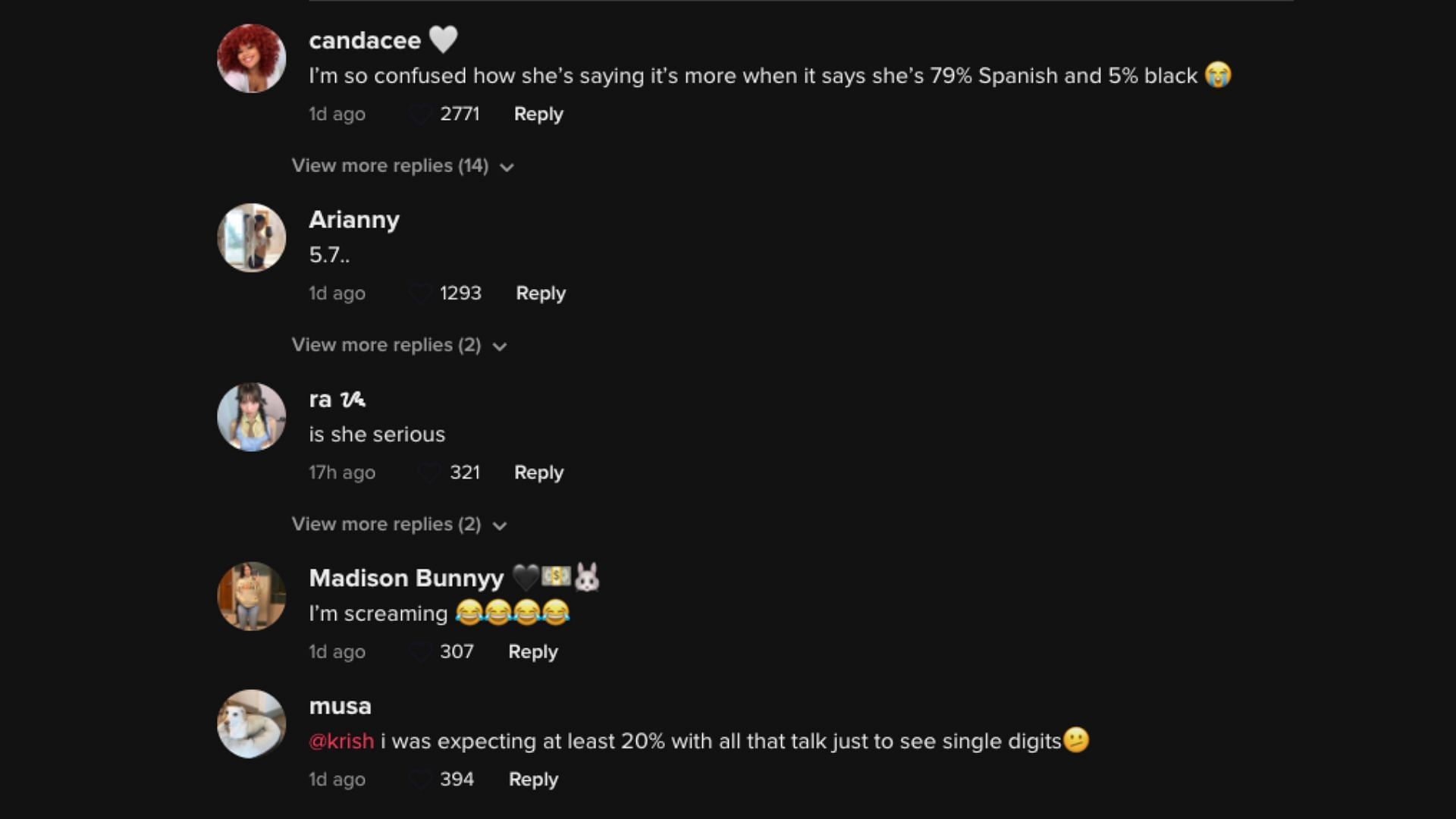 Comments of disbelief left on various TikToks 2/4 (Image via TikTok)