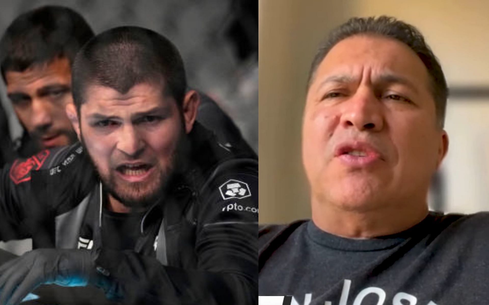 Khabib Nurmagomedov (left) and Javier Mendez (right) [Image courtesy: @submissionradio on YouTube] 