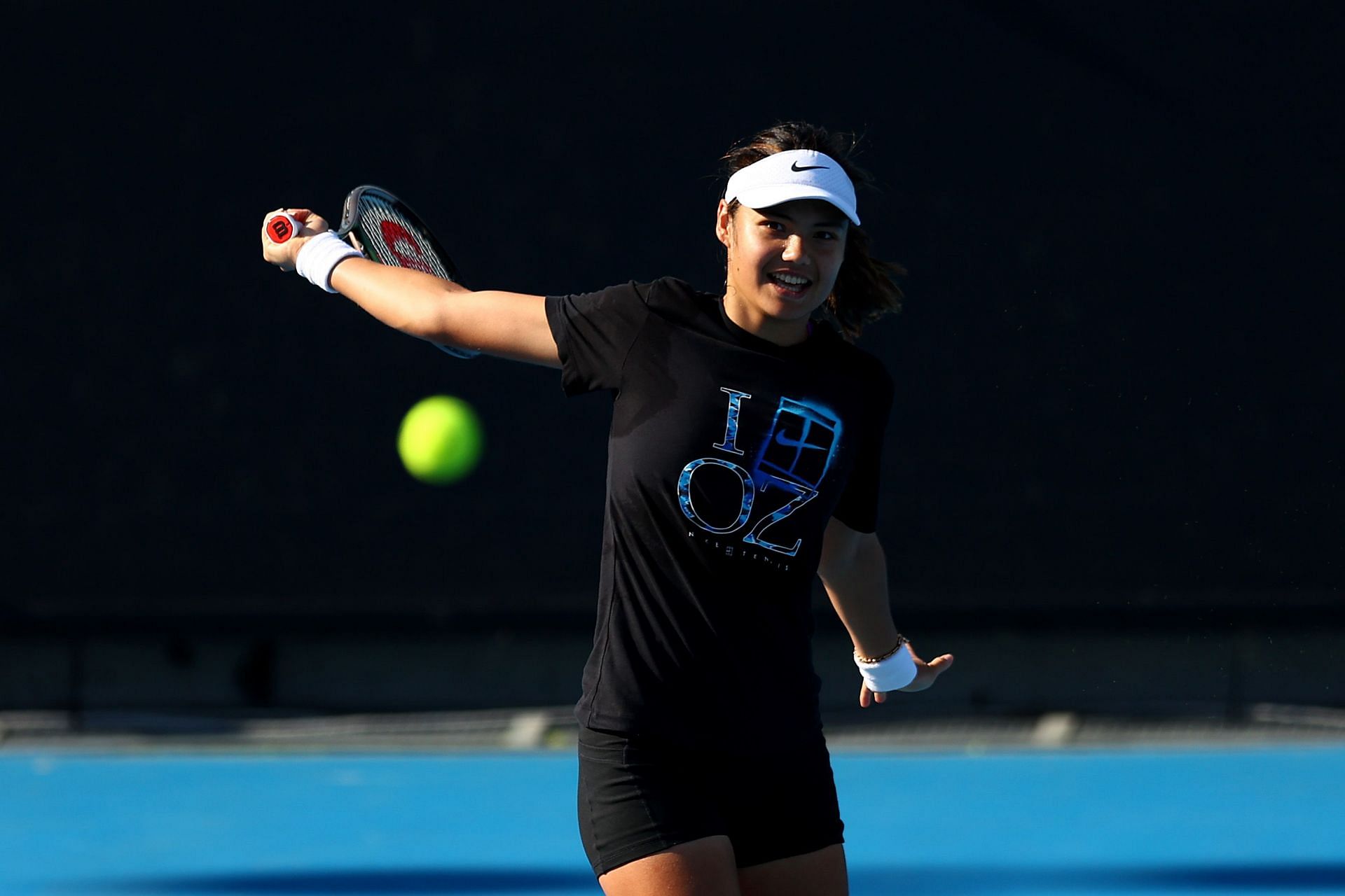 Raducanu practises ahead of the 2023 Australian Open