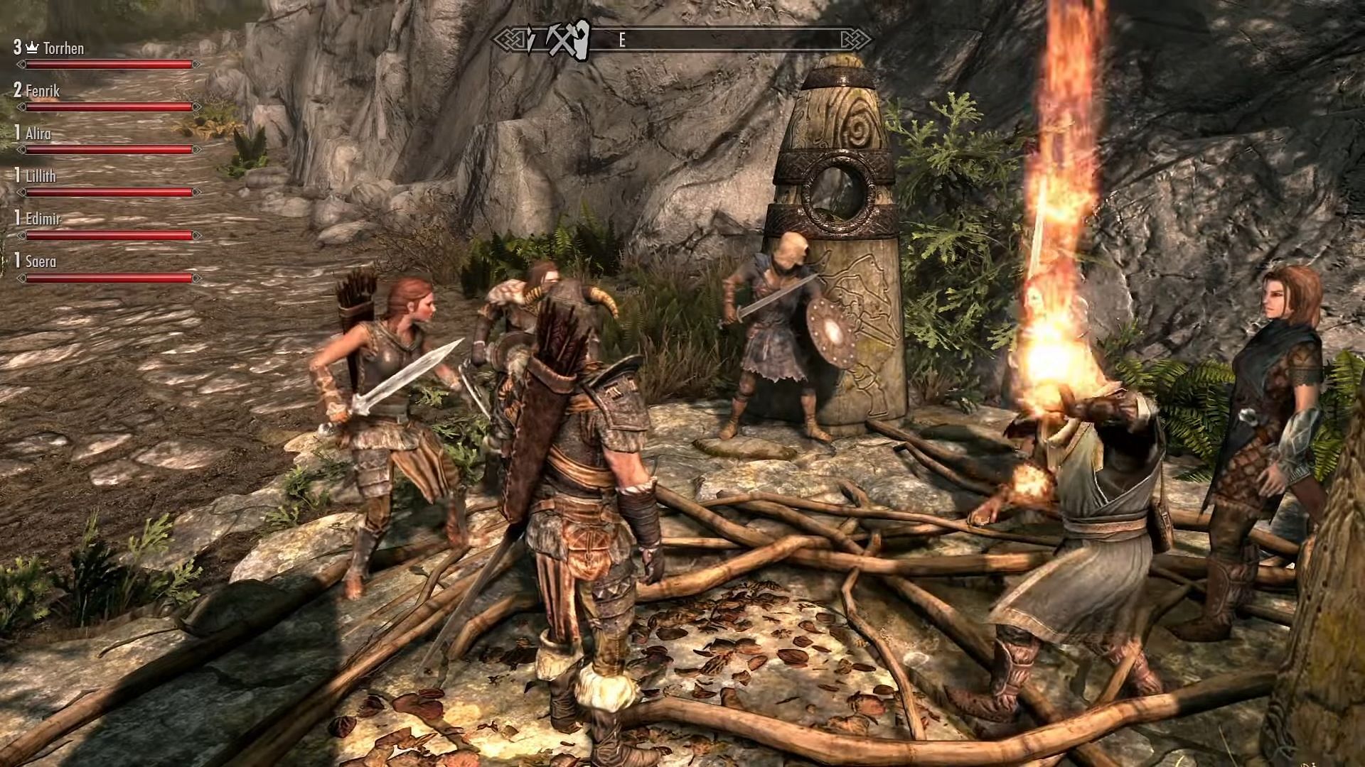 The Skyrim Together Reborn mod makes for some unique experiences (Image via YouTube/Hun &amp; Lin) 