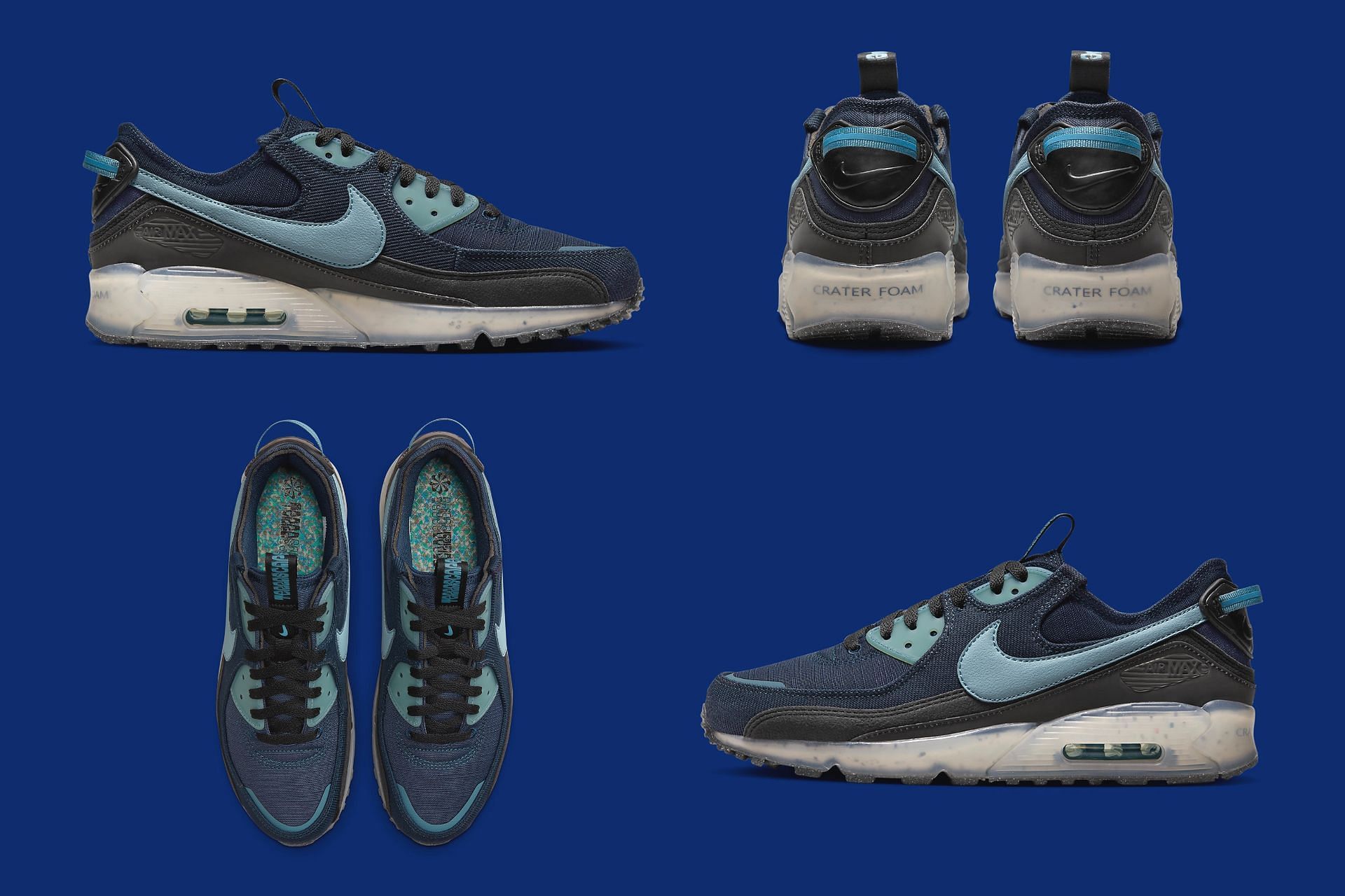 The upcoming Nike Air Max 90 Terrascape &quot;Navy&quot; sneakers feature Denim and Corduroy tooling (Image via Sportskeeda)