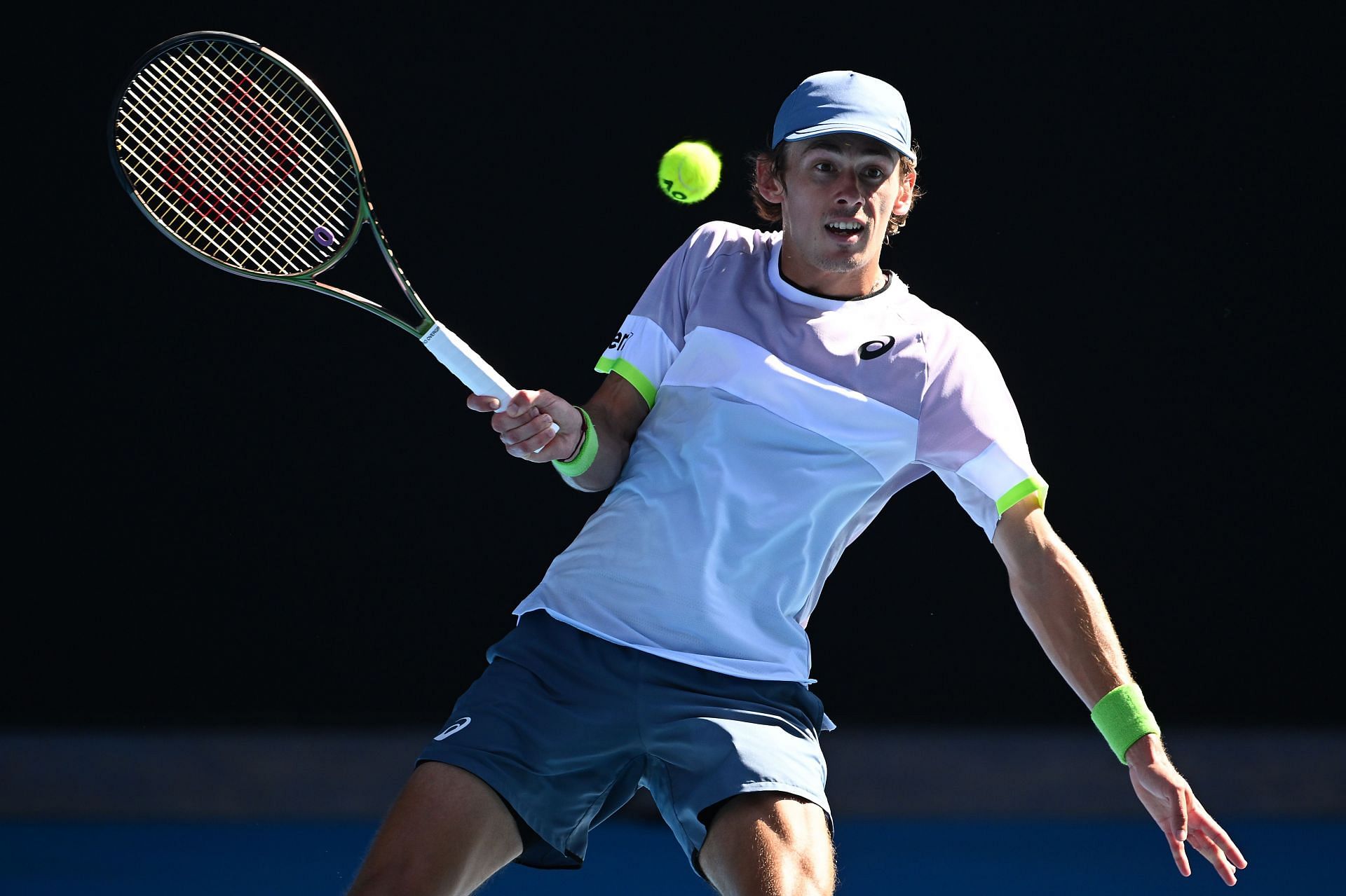 Alex de Minaur plays a forehand during the third-round singles match against Benjamin Bonzi