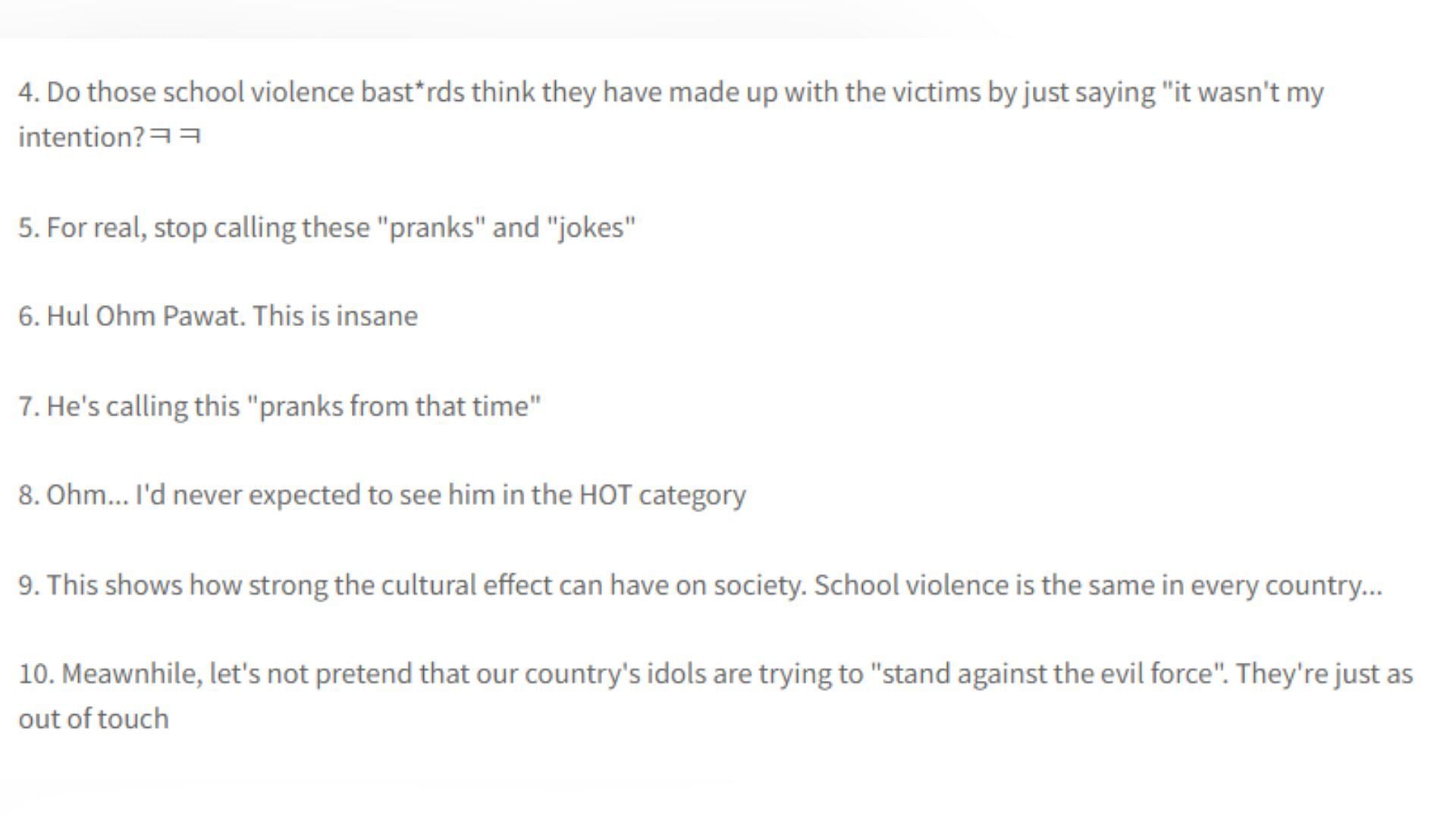 Comments on theqoo talking about Ohm Pawat&#039;s apology (Image via pannchoa)