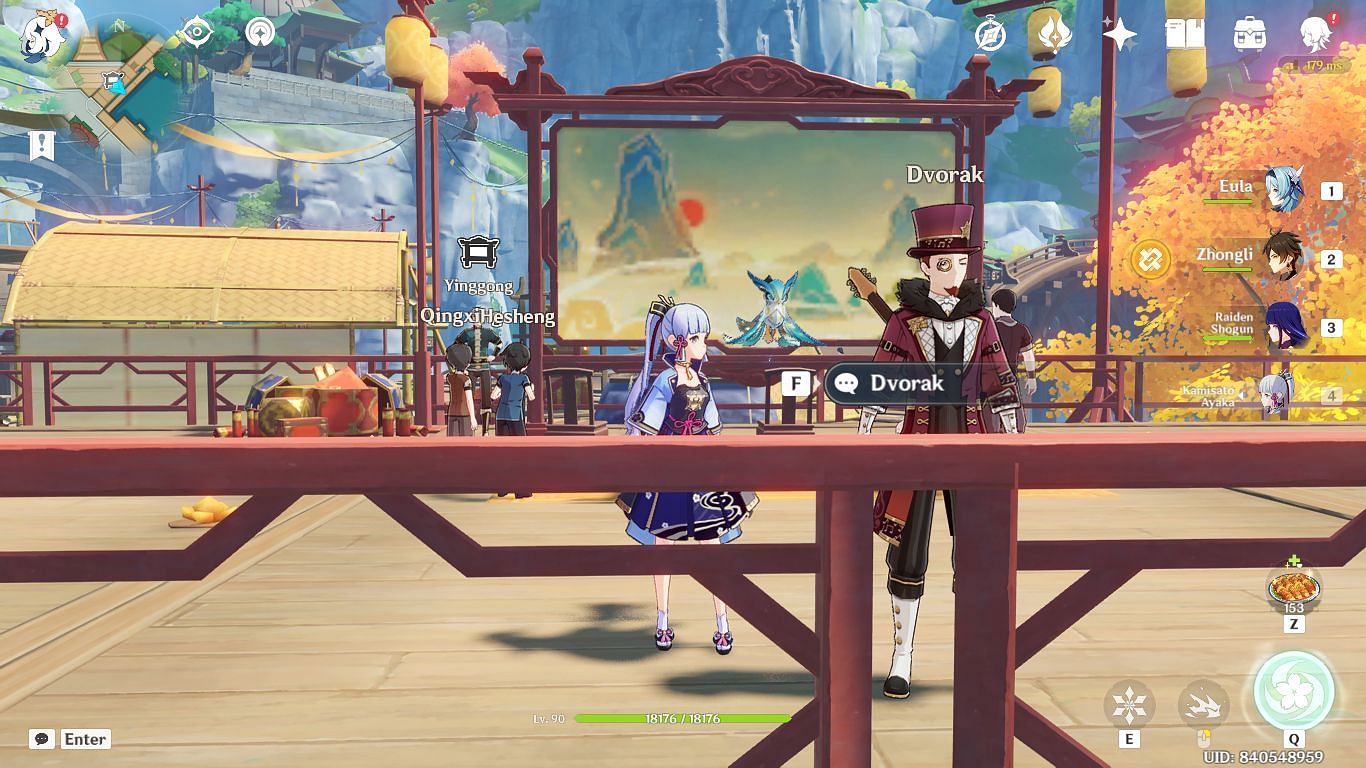 Dvorak in front of the Paper Theater area in Liyue Harbor (Image via HoYoverse)