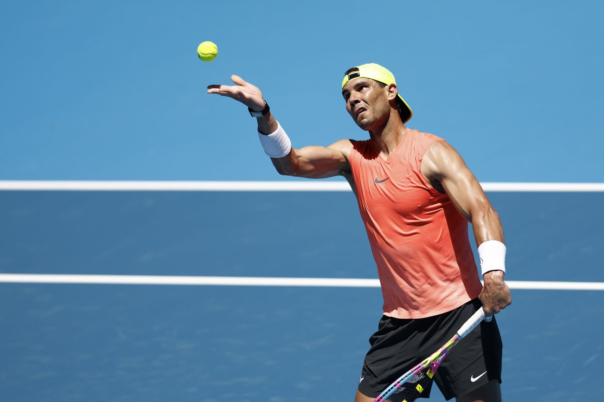 Rafael Nadal in a training session ahead of the 2023 Australian Open.