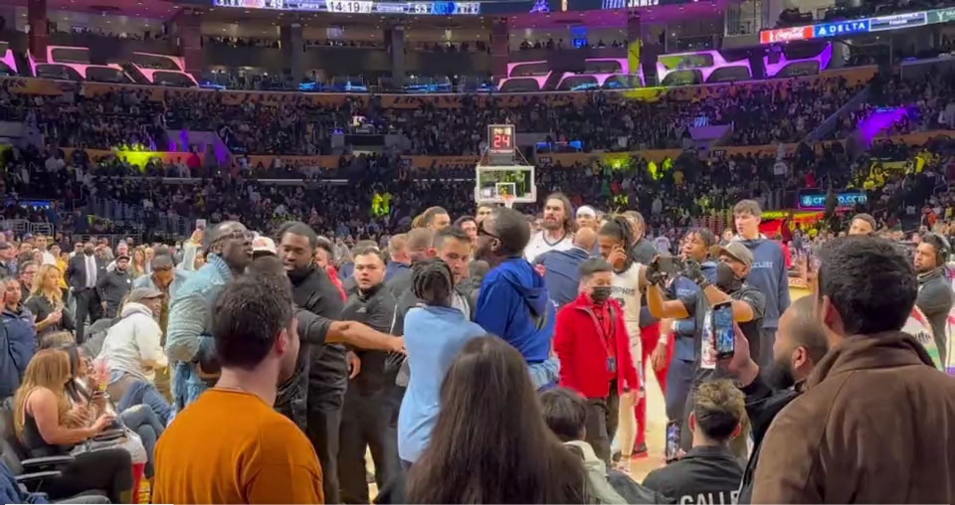 Shannon Sharpe in an altercation at Memphis Grizzlies v Los Angeles Lakers