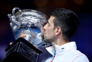 Novak Djokovic pictured with his Australian Open trophy.