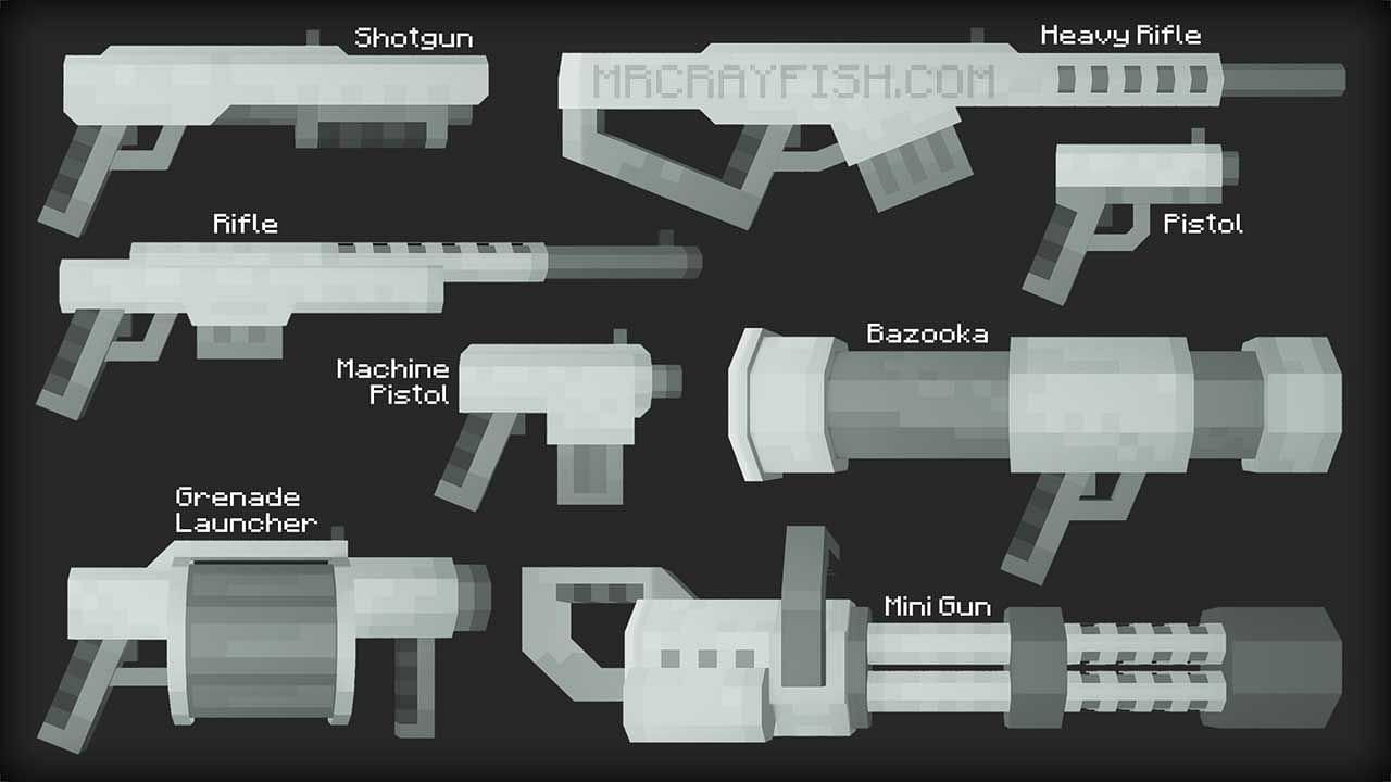 All guns present in this mod (Image via MrCrayfish.com)