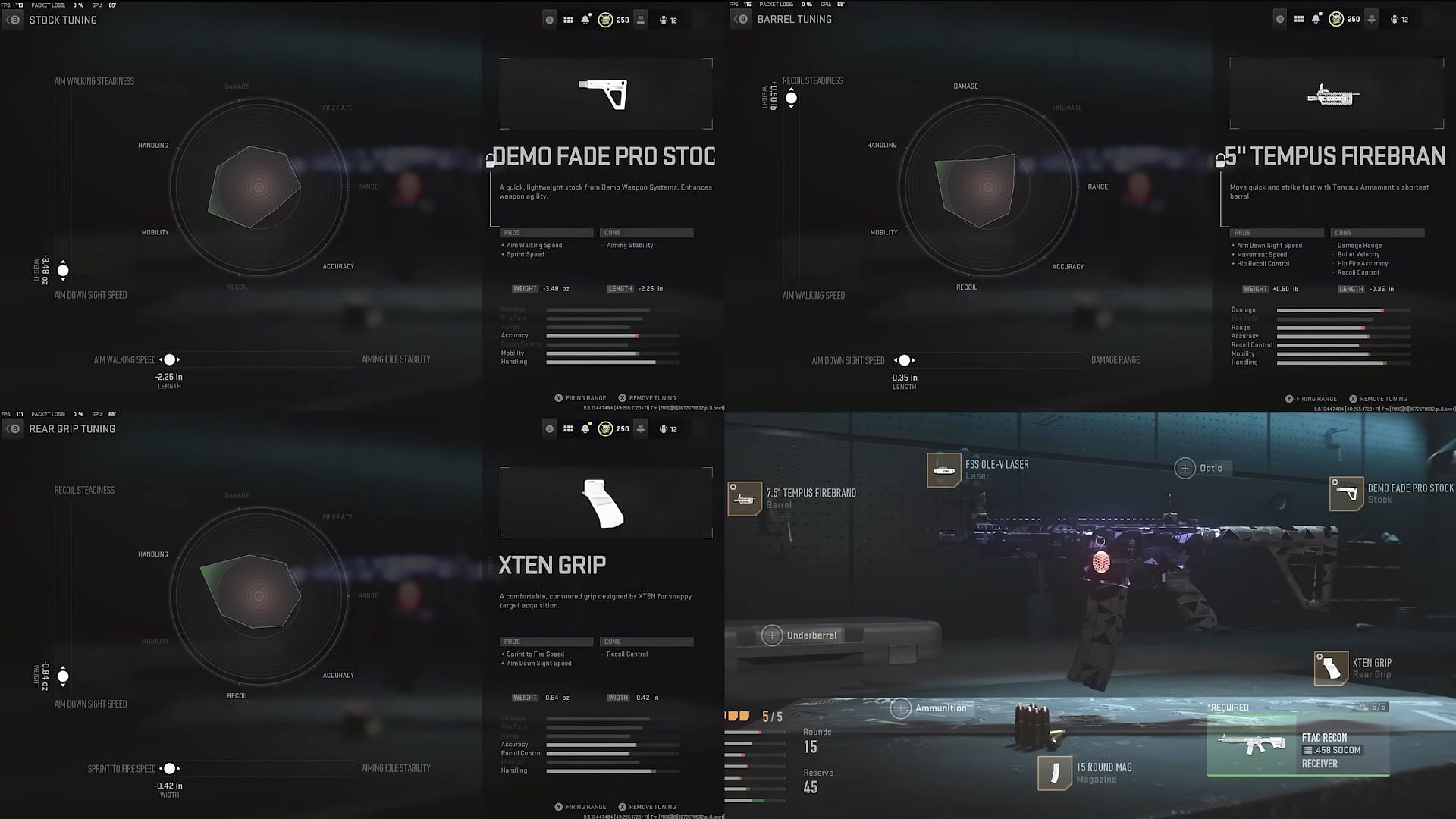 Attachments and tunings for FTAC Recon in Warzone 2 Season 1 Reloaded (Image via Activision and YouTube/BearPig)