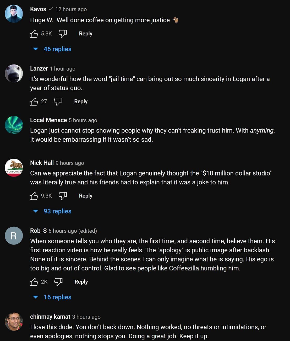 Fans reacting to the YouTuber&#039;s response (Image via Coffeezilla/YouTube)